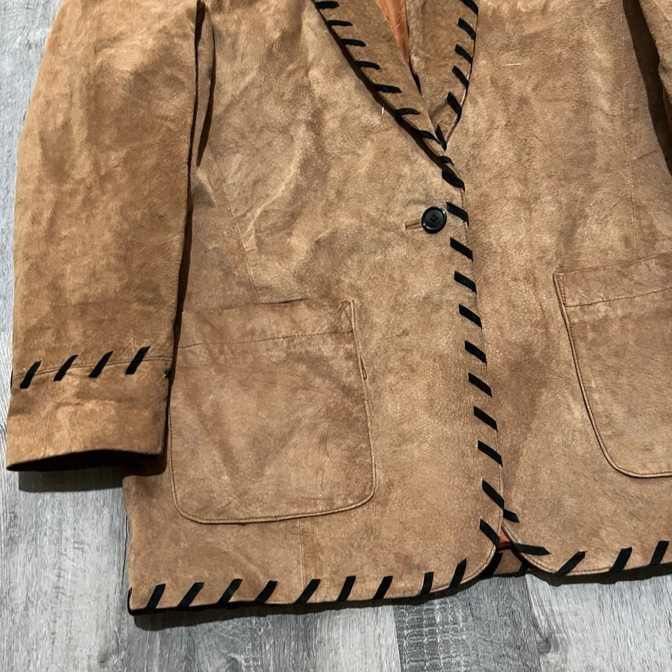 Chaqueta Blazer De Colección Piel de Ciervo Western Gamuza Cuero Marrón Whipstitch Dos Bolsillos 14 Foto 4 de 4