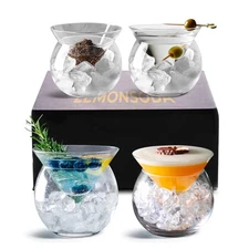 LEMONSODA Stemless Martini Glasses Set of 4 with Chiller & Server Bowl, Gift Set