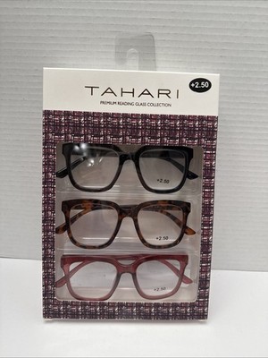 TAHARI 3-PAIR PREMIUM READING GLASSES READERS +2.50 MULTI-COLOR NEW
