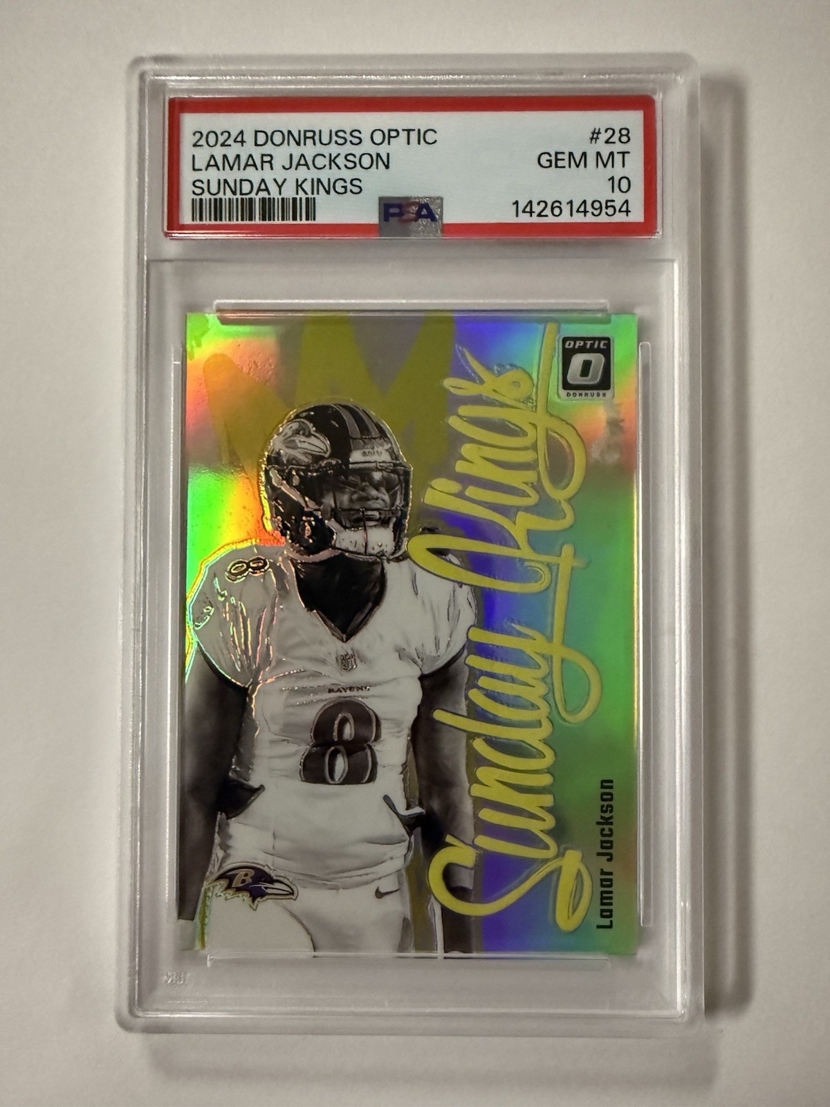 Panini 2024 Donruss Optic Lamar Jackson Sunday Kings #28 Ravens PSA 10