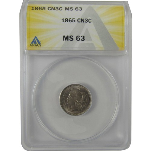 1865 Nickel Three Cent Piece MS 63 ANACS Uncirculated SKU:CPC0794 - Picture 1 of 4
