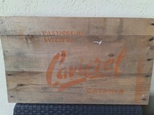 Wooden box lid advertising SWISS PASTRY SHOP CAVIEZEL CATANIA 