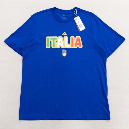 NEW Adidas Italia Soccer T-Shirt Large Blue Graphic Tee FIGC Italy National Team