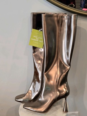 Gianni Bini Mirror Metallic Gold Heel Stiletto Tall Boots Size 8.5 BNWT