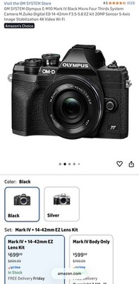Olympus OM-D E-M10 Mark IV 20.3MP Mirrorless Camera with Lens - Black 