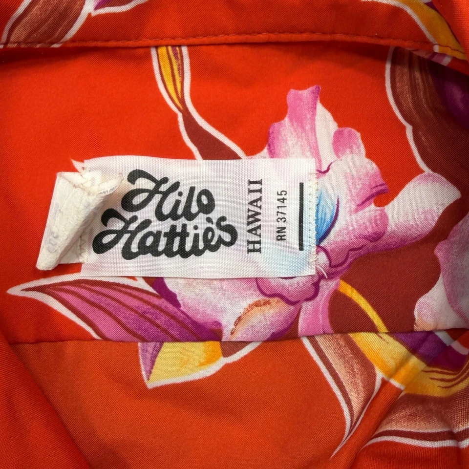 Vintage Hilo Hattie Shirt Mens Large Red Floral Hawaiian Aloha Made USA 90s - Image 3 of 4