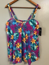 Swimsuits For All Floral Print Women's Tankini wrap Top Underwired Size 16 NWT