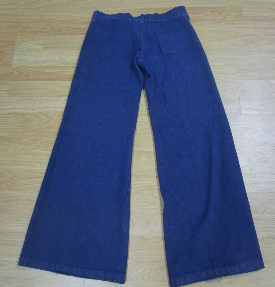 Винтажные джинсы 70-х джинсовая ткань большой колокольчик низ заниженной хиппи ретро темно стирка 30 X 29 - Изображение 2 из 4