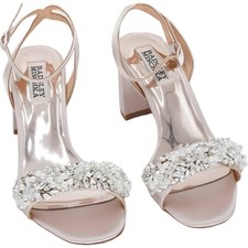 Badgley Mischka Clara Embellished Block Heel Sandal Blush Womens US 6