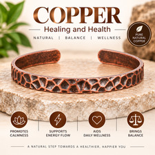 Pure Copper Hammered Bracelet Solid Copper Arthritis Pain Therapy Cuff Bangle