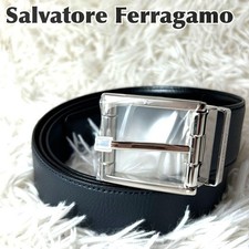Salvatore Ferragamo Leather Belt 130cm Silver 2.5cm Hole Width Min Length 120cm