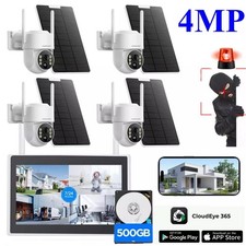 4MP Wireless Home Security Camera System 10CH Solar Wifi 10'' Monitor NVR 500GB