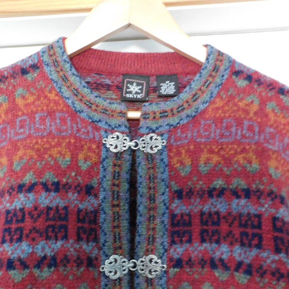 VIntage SKYR Nordic Fair Isle Wool Cardigan Sweater Silver Clasps Sz Medium - Image 2 of 4