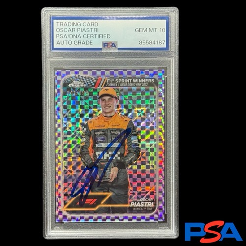 Oscar Piastri 2024 Topps cromo púrpura tablero de ajedrez/199 automático PSA 10 autógrafo