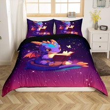 Lovely Dragon Duvet Cover Purple Black Ombre Galaxy Bedding Set Cartoon Drago...