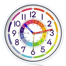 AMOTOFO Kid's Wall Clock 12 Inch Silent Wall Clock for Kids Learning Time, Si...