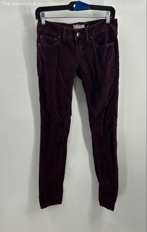 Free People Womens Burgundy Flat Front Pockets Skinny Leg Chino Pants Size 26