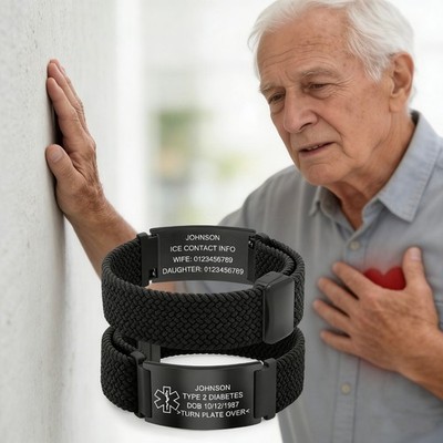 Free Engraving Medical ID Bracelet Snake Bracelet Black Emergency Wristband
