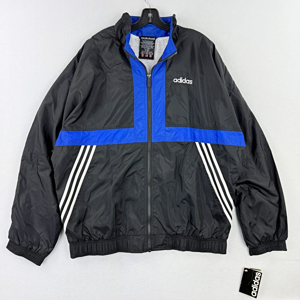 ADIDAS Vintage Deadstock Windbreaker Full Zip Jacket Size XL Mens Black/Blue - Image 2 of 4