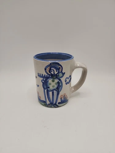 MA Hadley "Country Scene Blue" 3 7/8 Inch Mug- Mint Condition - Farmer