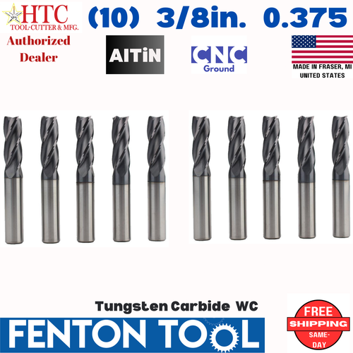 (10) NEW 3/8" HTC CARBIDE END MILL AlTiN coating square 4 flute .375 USA lot - Picture 2 of 11
