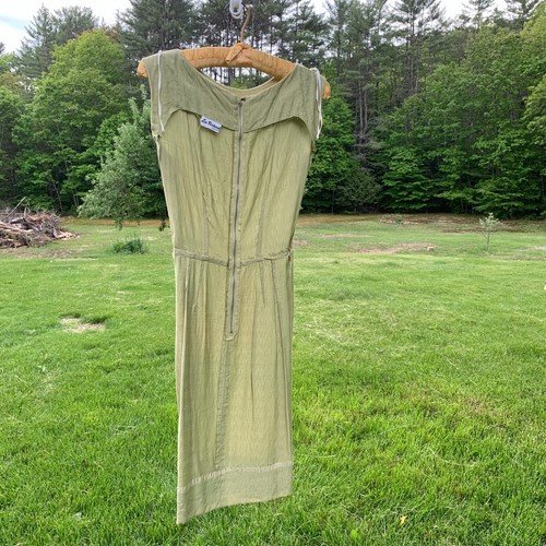 1960s Lee Richards Green Sheath Dress S Sleeveless Pinched Waist 36-24-34 - Picture 8 of 11