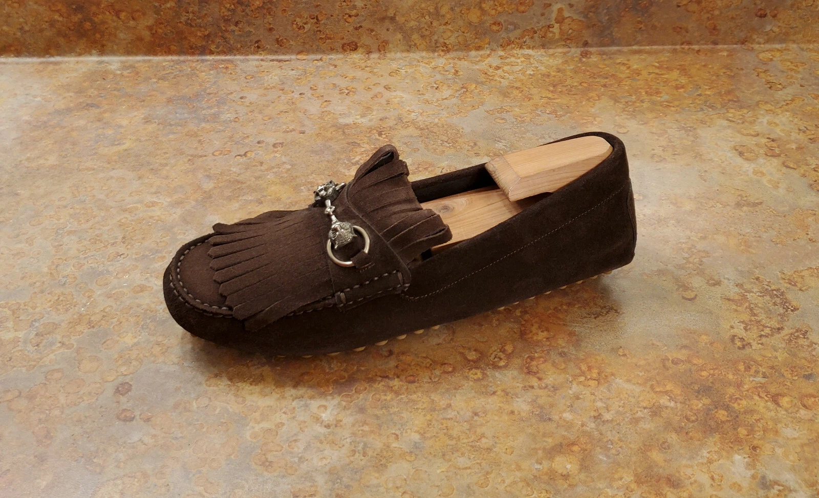 Neuf ! Mocassins Gucci « Road Jump » tigre à franges marron daim homme 9 US 8 UK PRIX DE DÉTAIL SUGGÉRÉ PAR LE FABRICANT