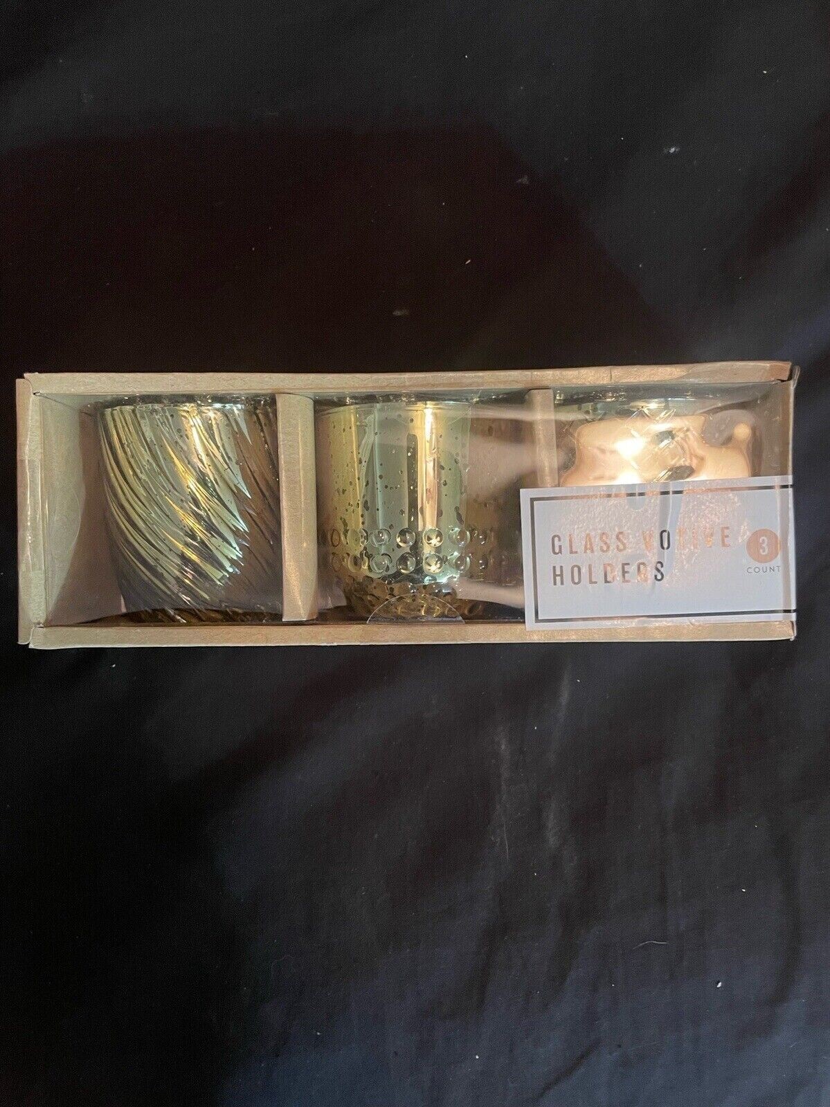 Box Of 15 GOLD/CLEAR Mercury Glass Votive Candle Holders For Home Decor.