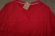 NWT Joules Poppy Red DOLLY BRODERIE Eyelet Lace Long-Sleeve Knit Top US 14 NICE