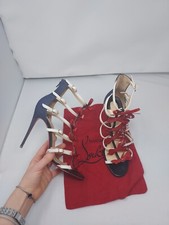 CHRISTIAN LOUBOUTIN Blue Red Girlystrappi Bow Heel Sandal Size EU 39 US 9 WOMENS