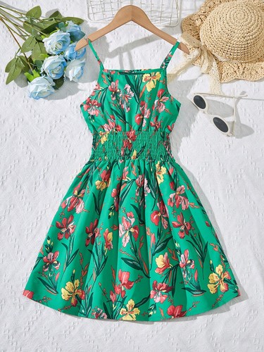 Tween Girl Summer Vacation Style Floral Print Waistband Wrap Cami Dress - Picture 19 of 35
