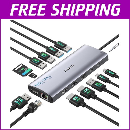 Triple Monitor Docking Station: 14-in-1 USB Hub with 8K/4K Display Support