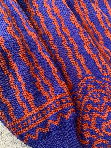 Vintage patterned sweater 80s 90s Panther Size M Colorful blue and orange Funky - Picture 8 of 9