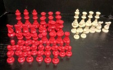Lot Of 60 Vtg Chess Replacement Pieces 48 Red...