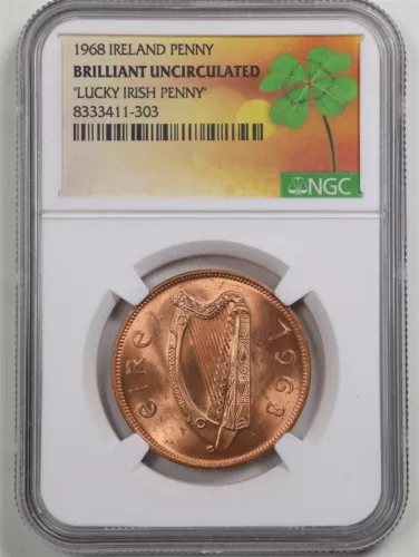 Ireland 1968 "Lucky Irish Penny" Brilliant Uncirculated NGC 8333411-303