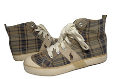 Polo Ralph Lauren High Top Canvas Sneakers Shoes US Size 6M Conrad Youth Plaid