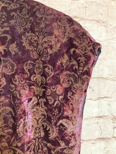 Vintage Carole Little Dress Womens 12 Maroon Velvet Burnout Mandarin Collar - Picture 3 of 14