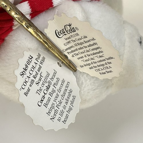 Oso polar de peluche Coca-Cola 1997 rojo blanco bufanda botella de Coca-Cola con etiquetas #0154 de colección - Imagen 8 de 14