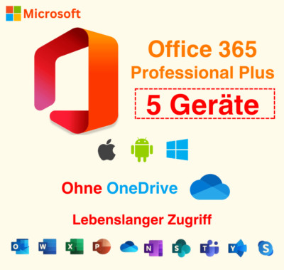 Microsoft Office 365 Pro Plus für 5 Geräte   lebenslanges Konto für Mac Win iOS