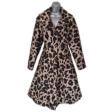 Lafayette 148 Coat Size S Beige Black Leopard Animal Print Wide Collar Flared