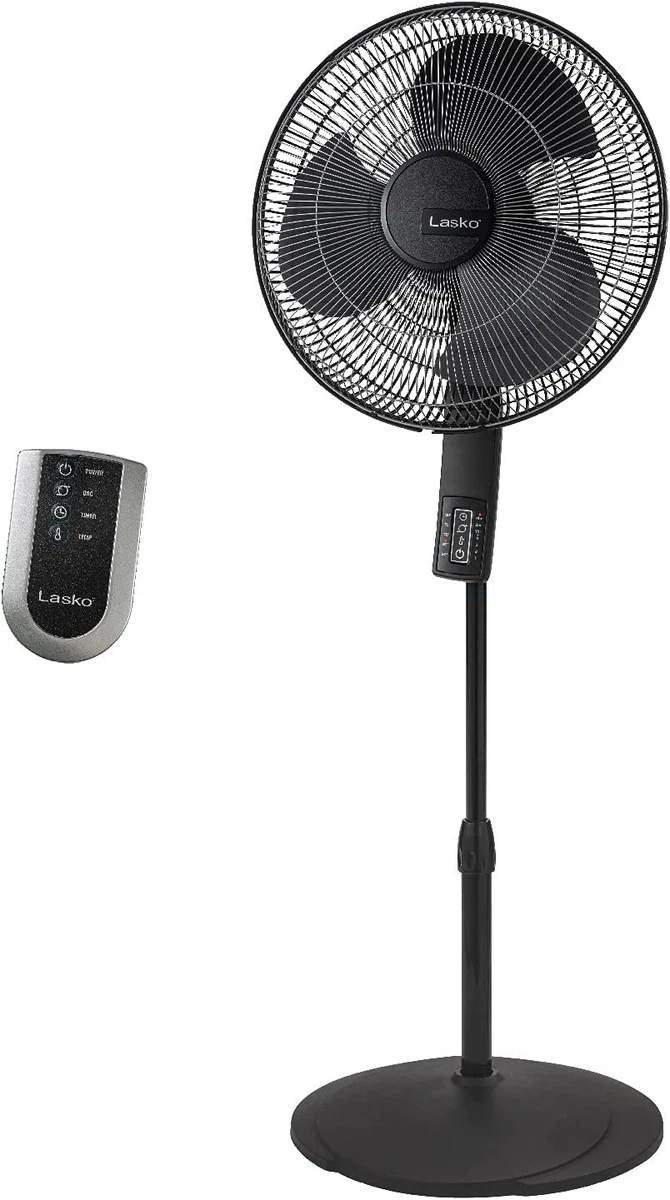 Lasko Oscillating 16″ Adjustable Pedestal Stand Fan Thermostat Remote  16u0026#034; Black | eBay