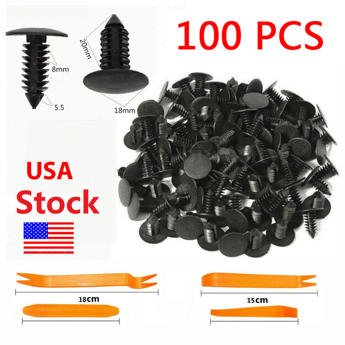 Sourcing Map 100 Pcs 8mm Hole Plastic Screw In Fastener Rivets Retainer Clips
