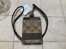 NWT COACH Khaki/Mahogany Signature C Lanyard Badge ID Card Case Holder 61766
