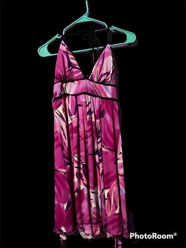 Pink Hibiscus Flower Midi Halter Dress 