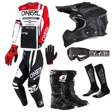 O'Neal Element Warhawk Red/Black Gear Helmet Boots Gloves Socks Goggle Combo Kit