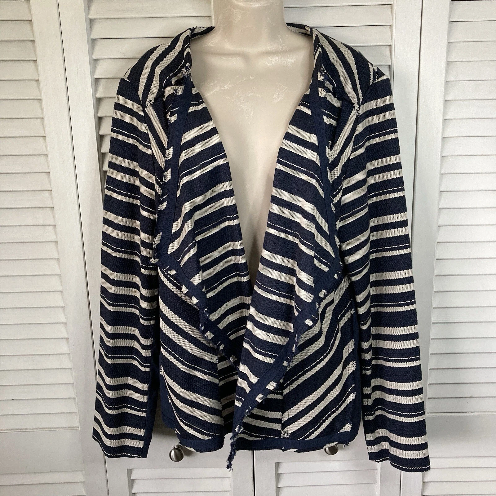OFF WHITE Giacca anteriore aperta Lane Bryant blu navy bianco sporco a righe 22