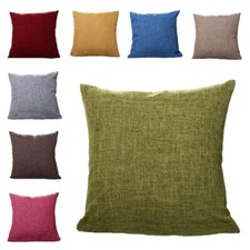 Solid Plain Color Linen Cotton Pillow Case Cushion Cover Home Sofa Decor 4 Sizes