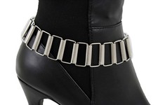 Western Women Silver Metal Chain Boot Bracelet Shoe Square Links Charm Strap Fun