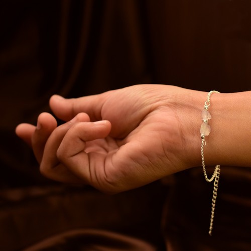 Natural Moonstone Raw Beads Bracelet, Tiny Dainty Gifts Rough Crystal Jewelry, - Picture 9 of 20
