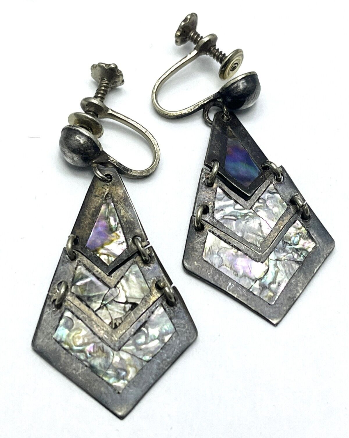 Vintage Sterling Silver Abalone Shell Earrings - image 1
